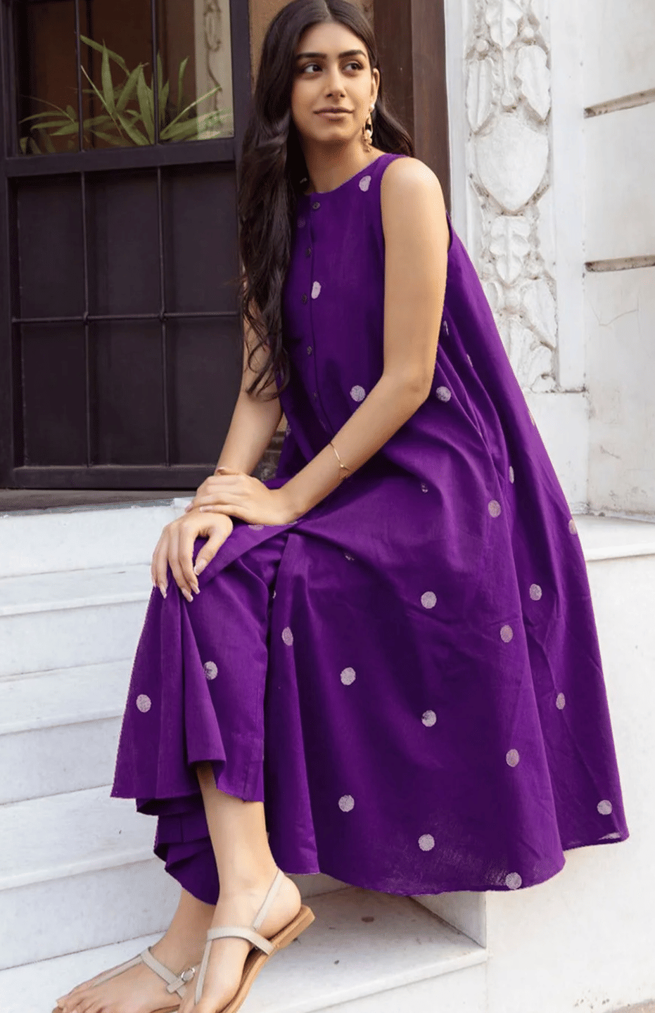 YAGNIK FASHION Women Rayon Self Design A-line Kurti With Pants ( Purple )