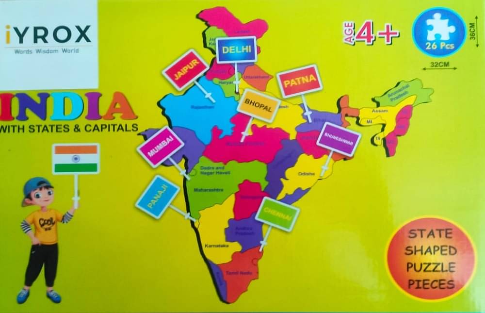     			iYROX India Map Puzzle – STEM DIY Educational Toy with State-Shaped Pieces, Capitals & Stickers for Kids