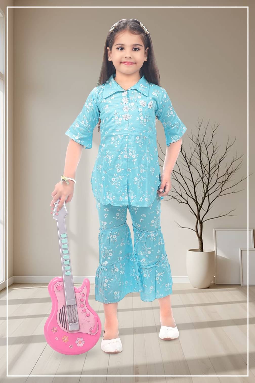     			s muktar garments Baby Girls Cotton Blend Kurti with Pants ( Pack of 1 , Sky Blue )