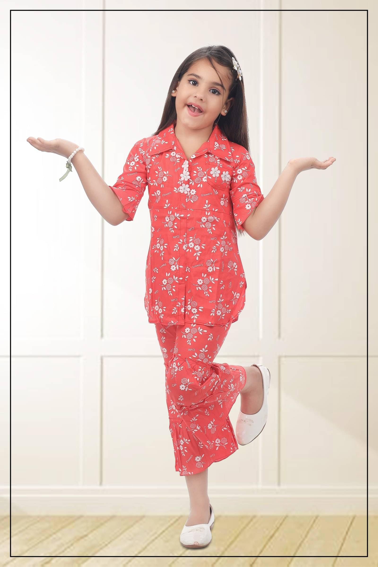 s muktar garments Baby Girls Cotton Blend Kurti with Pants ( Pack of 1 , Pink )     			s muktar garments Baby Girls Cotton Blend Kurti with Pants ( Pack of 1 , Pink )