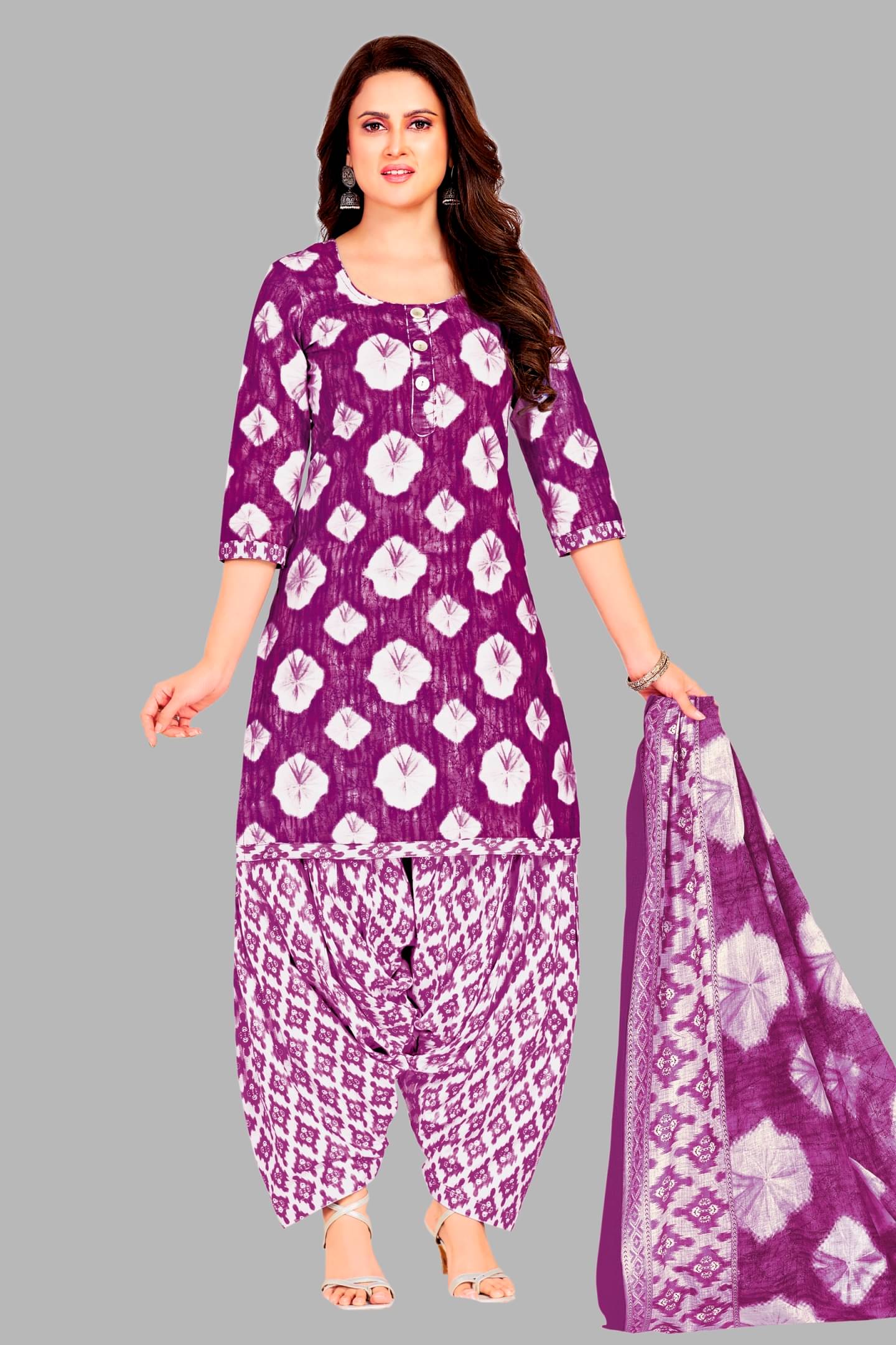     			shree jeenmata collection Women Cotton Printed Straight Kurti With Patiala Salwar ( Purple )