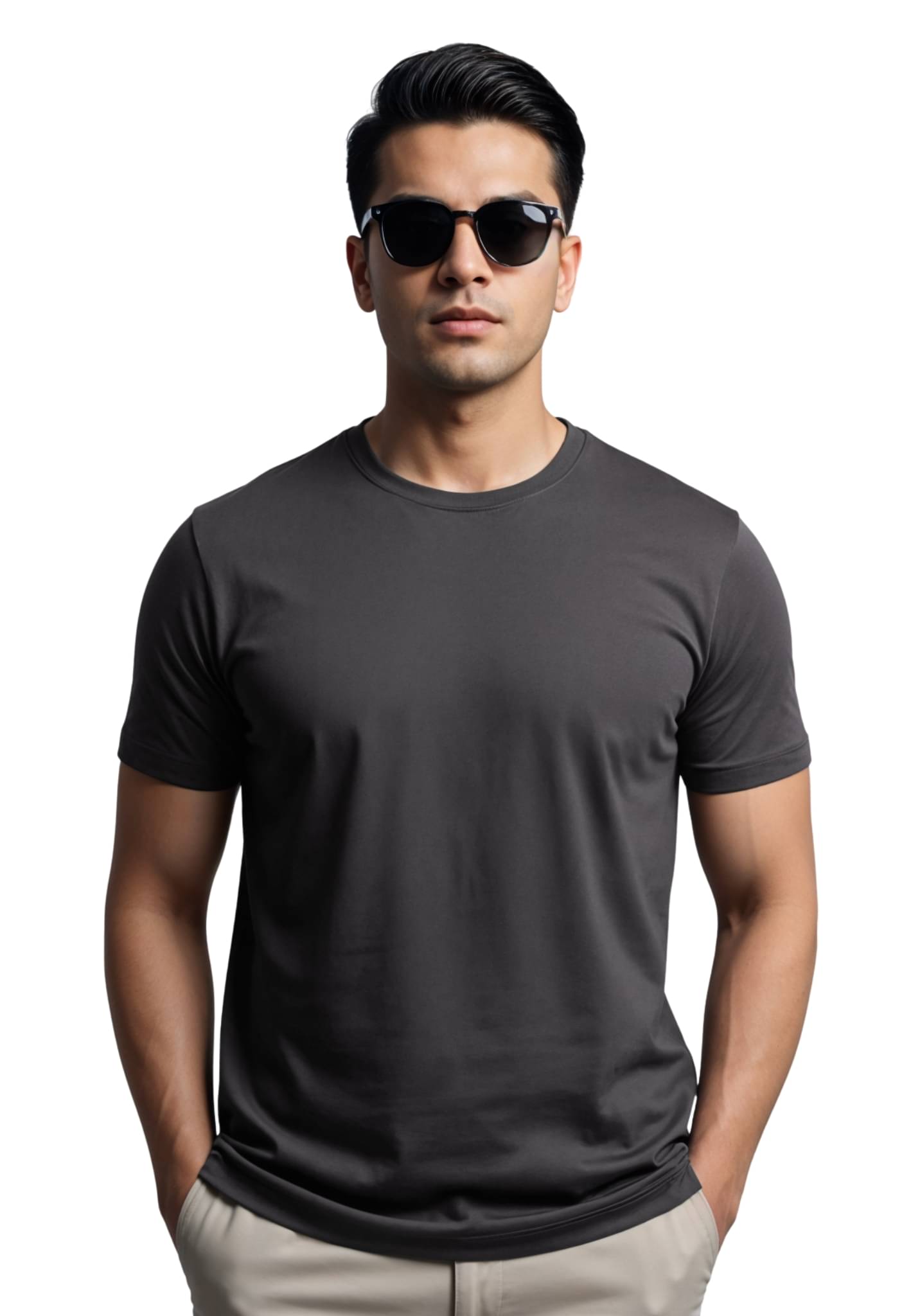     			Adro Men Cotton Blend Regular Fit Solid T-Shirt ( Dark Grey )