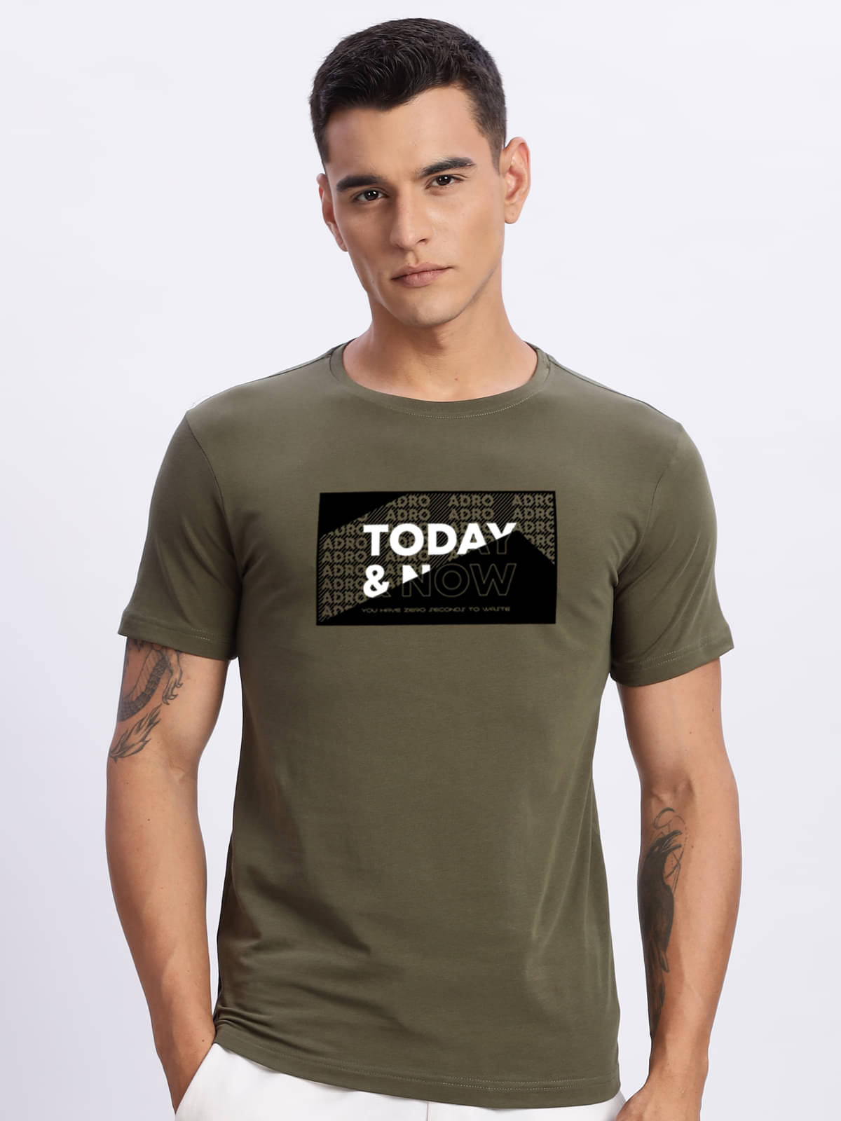 Adro Men Cotton Blend Regular Fit Printed T-Shirt ( Olive )     			Adro Men Cotton Blend Regular Fit Printed T-Shirt ( Olive )