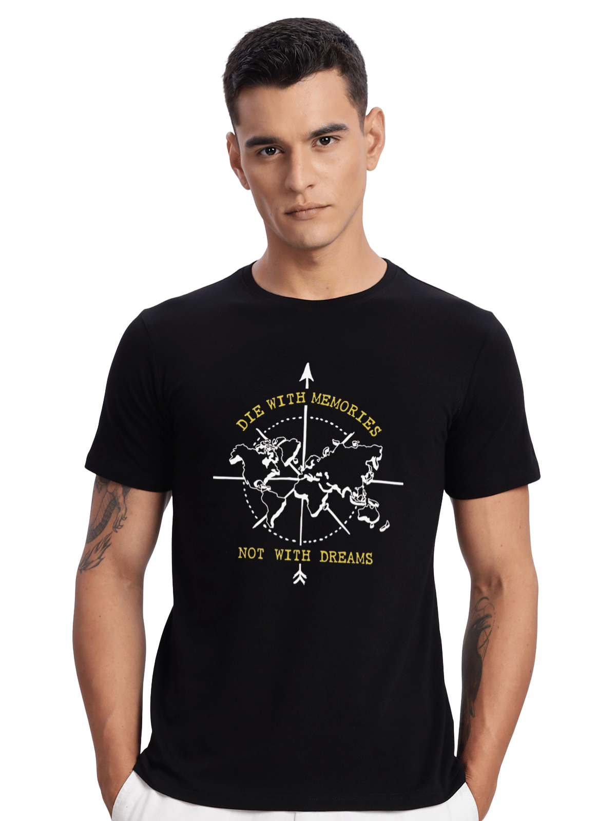     			Adro Men Cotton Blend Regular Fit Printed T-Shirt ( Black )