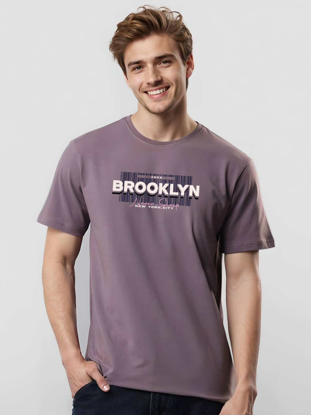 Adro Men Cotton Blend Regular Fit Printed T-Shirt ( Purple ) Adro Men Cotton Blend Regular Fit Printed T-Shirt ( Purple )