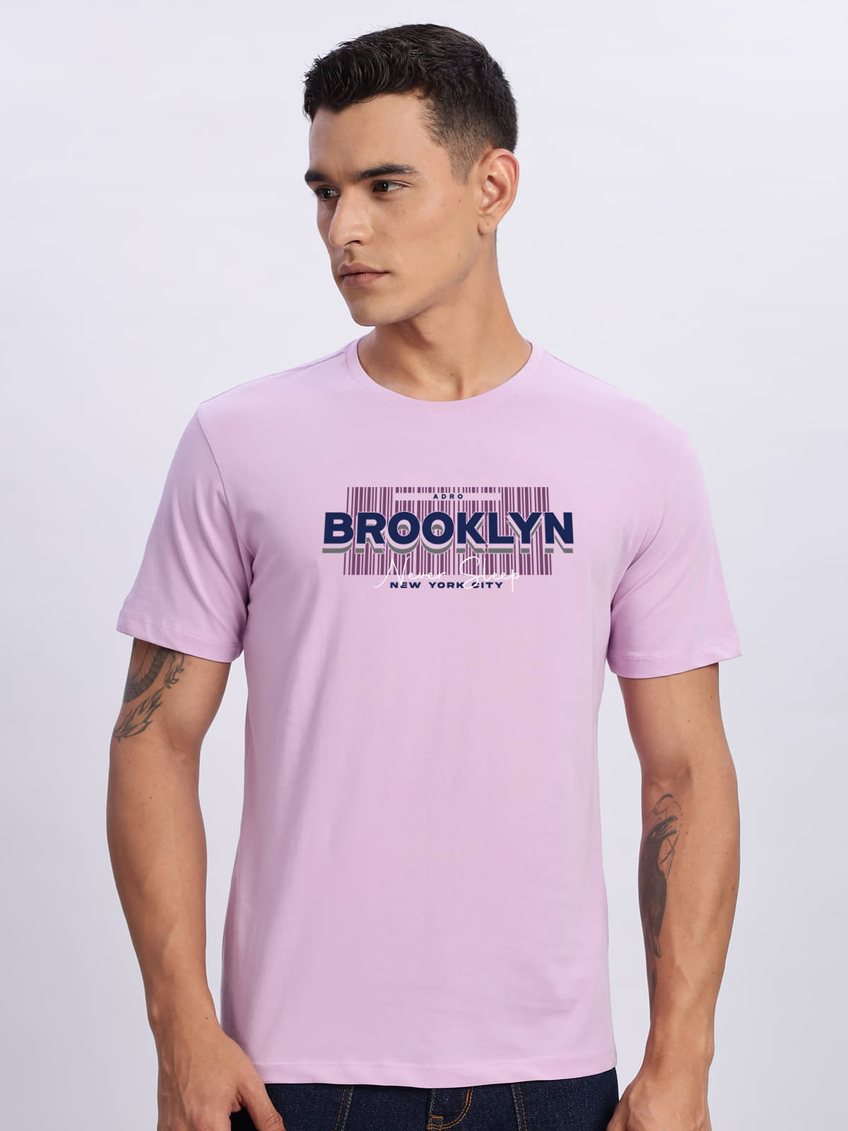     			Adro Men Cotton Blend Regular Fit Printed T-Shirt ( Lavender )
