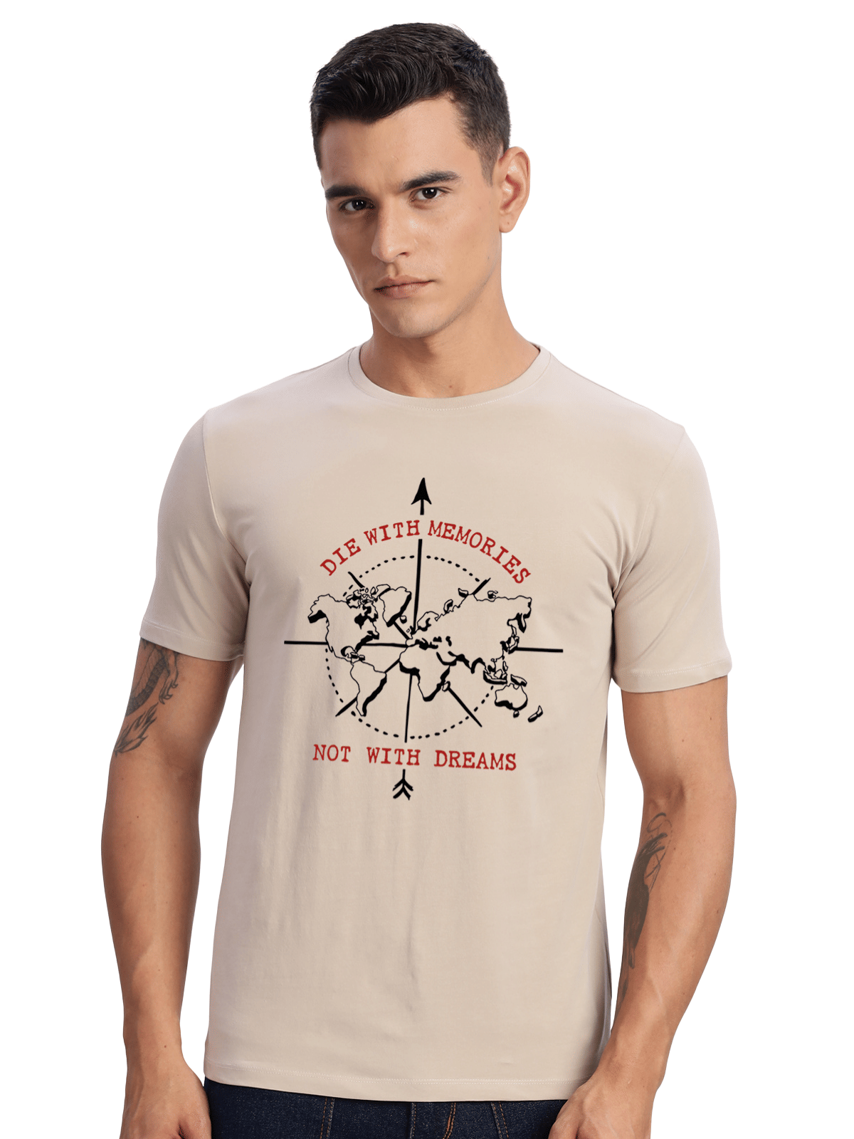     			Adro Men Cotton Blend Regular Fit Printed T-Shirt ( Beige )