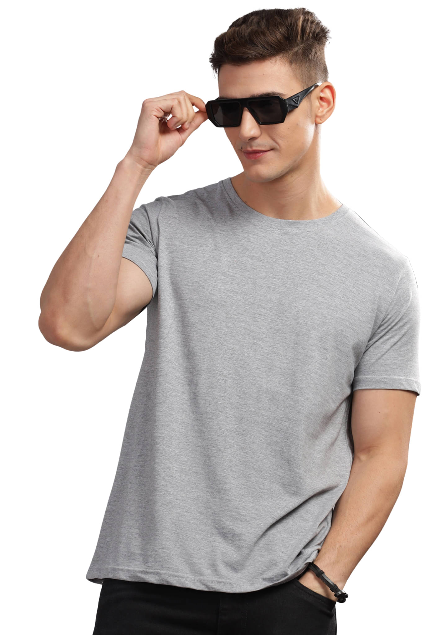Adro Men Cotton Blend Regular Fit Solid T-Shirt ( Grey ) Adro Men Cotton Blend Regular Fit Solid T-Shirt ( Grey )