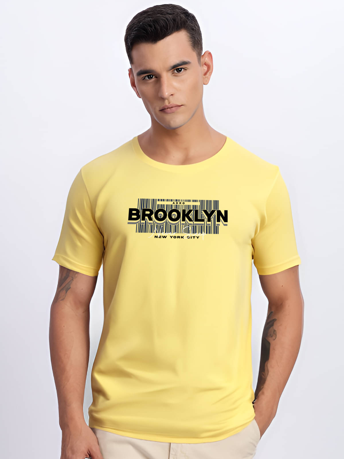     			Adro Men Cotton Blend Regular Fit Printed T-Shirt ( Yellow )