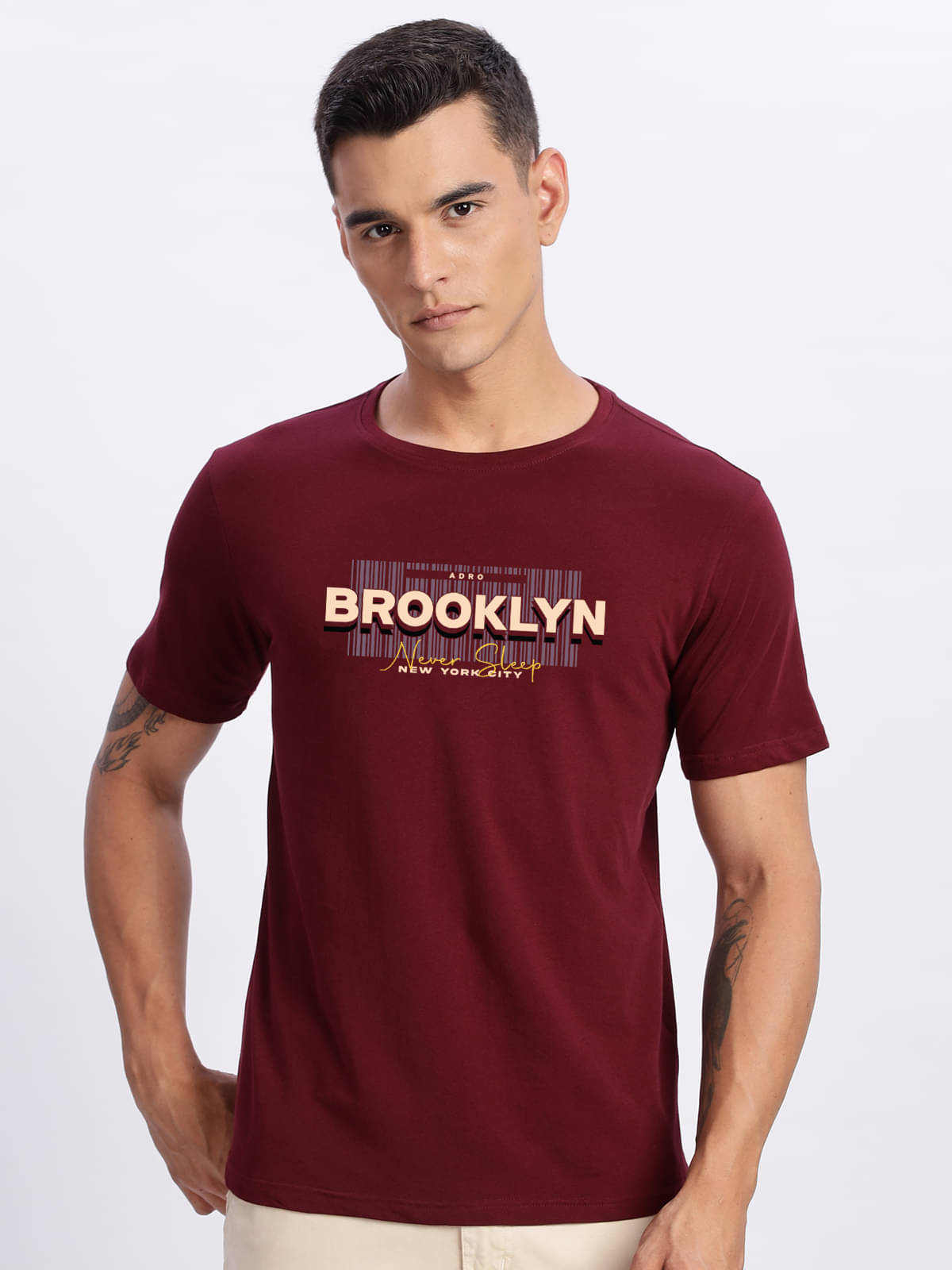 Adro Men Cotton Blend Regular Fit Printed T-Shirt ( Maroon ) Adro Men Cotton Blend Regular Fit Printed T-Shirt ( Maroon )