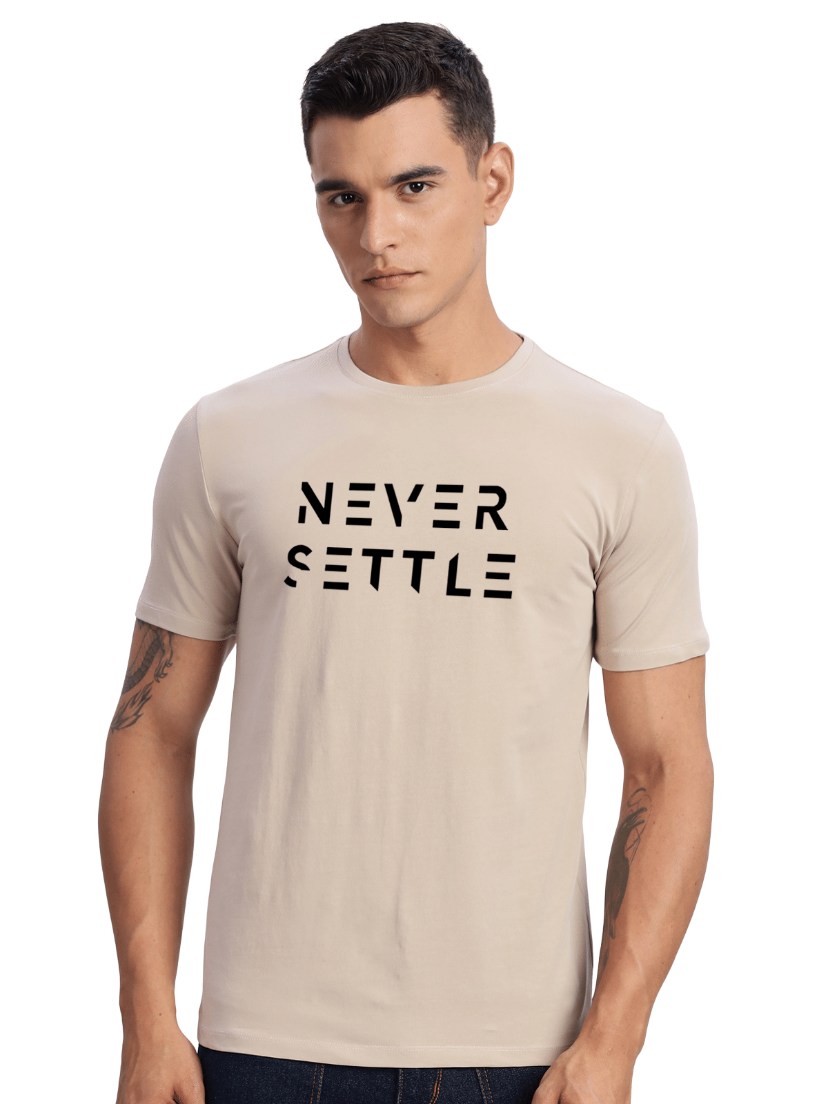 Adro Men Cotton Blend Regular Fit Printed T-Shirt ( Beige ) Adro Men Cotton Blend Regular Fit Printed T-Shirt ( Beige )