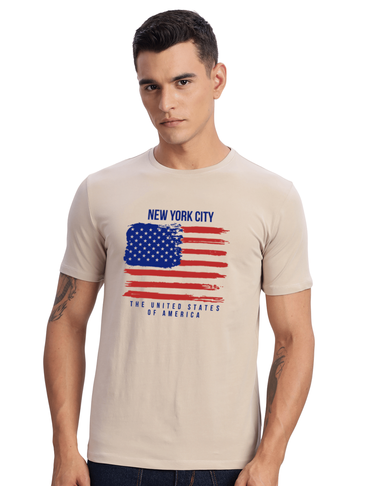     			Adro Men Cotton Blend Regular Fit Printed T-Shirt ( Beige )