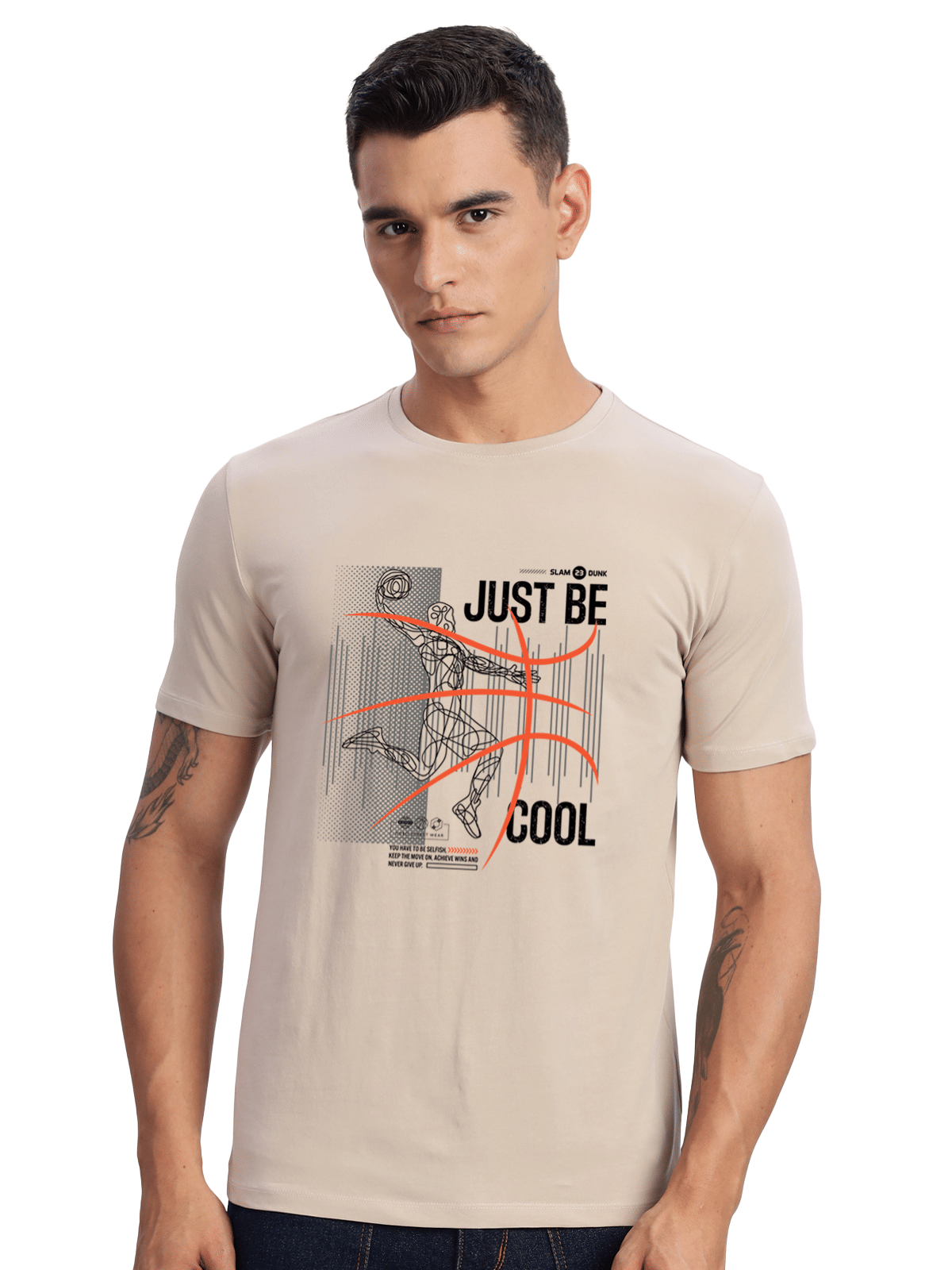     			Adro Men Cotton Blend Regular Fit Printed T-Shirt ( Beige )