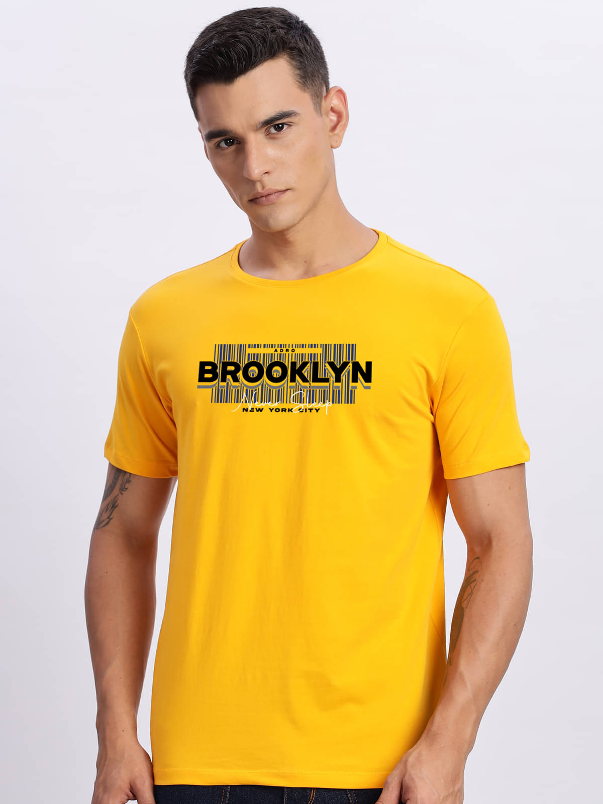     			Adro Men Cotton Blend Regular Fit Printed T-Shirt ( Mustard )