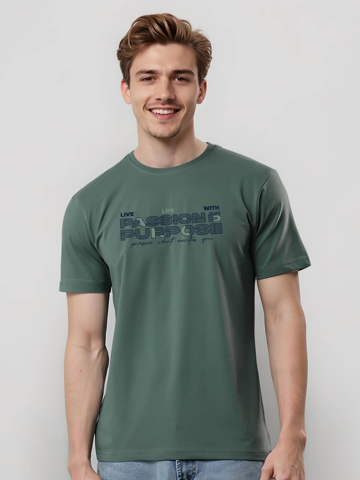     			Adro Men Cotton Blend Regular Fit Printed T-Shirt ( Green )