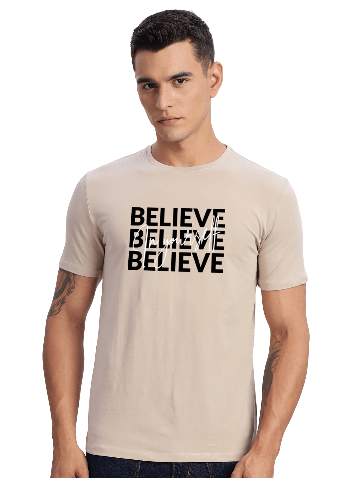     			Adro Men Cotton Blend Regular Fit Printed T-Shirt ( Beige )