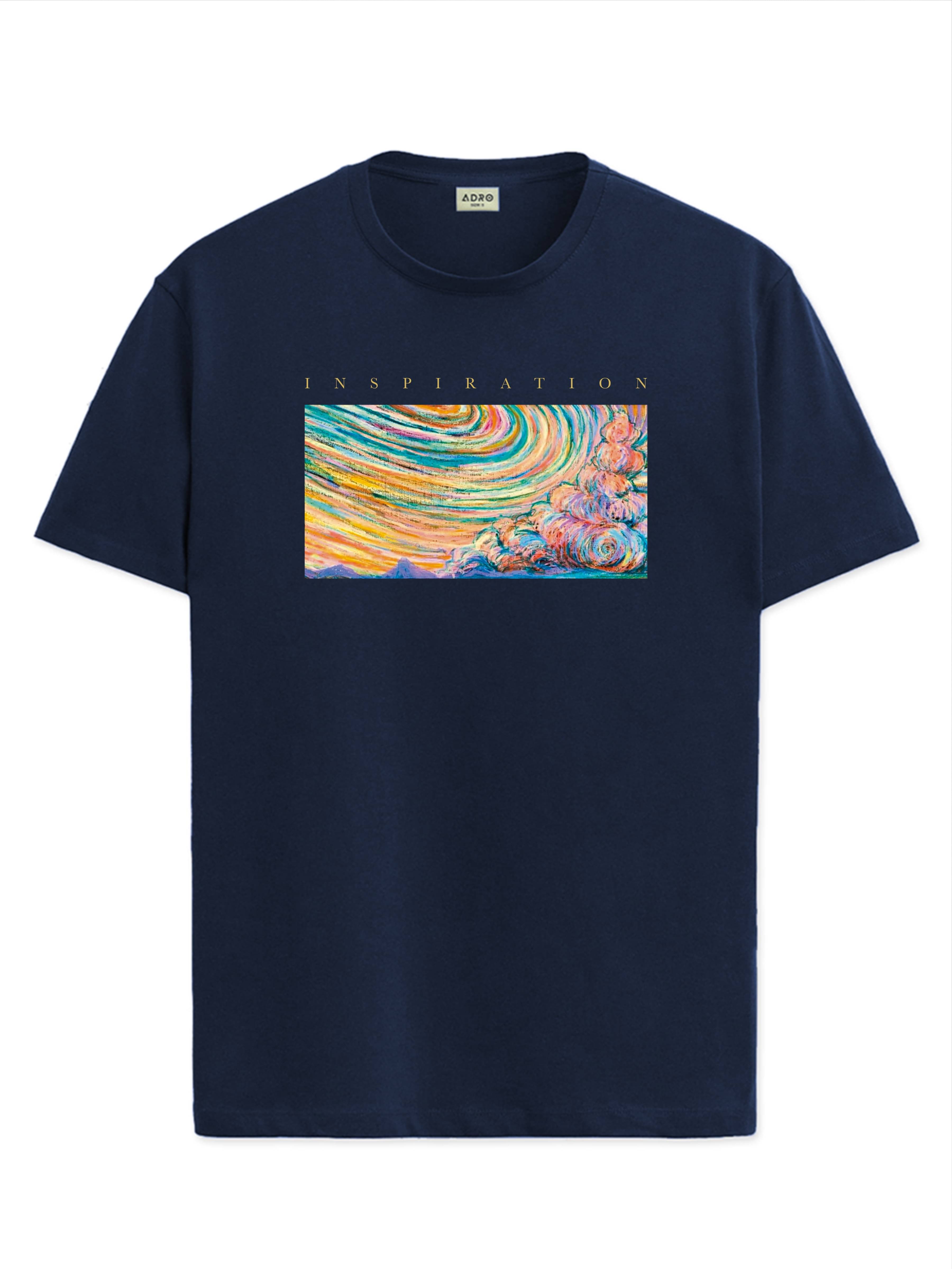     			Adro Men Cotton Blend Regular Fit Printed T-Shirt ( Navy Blue )