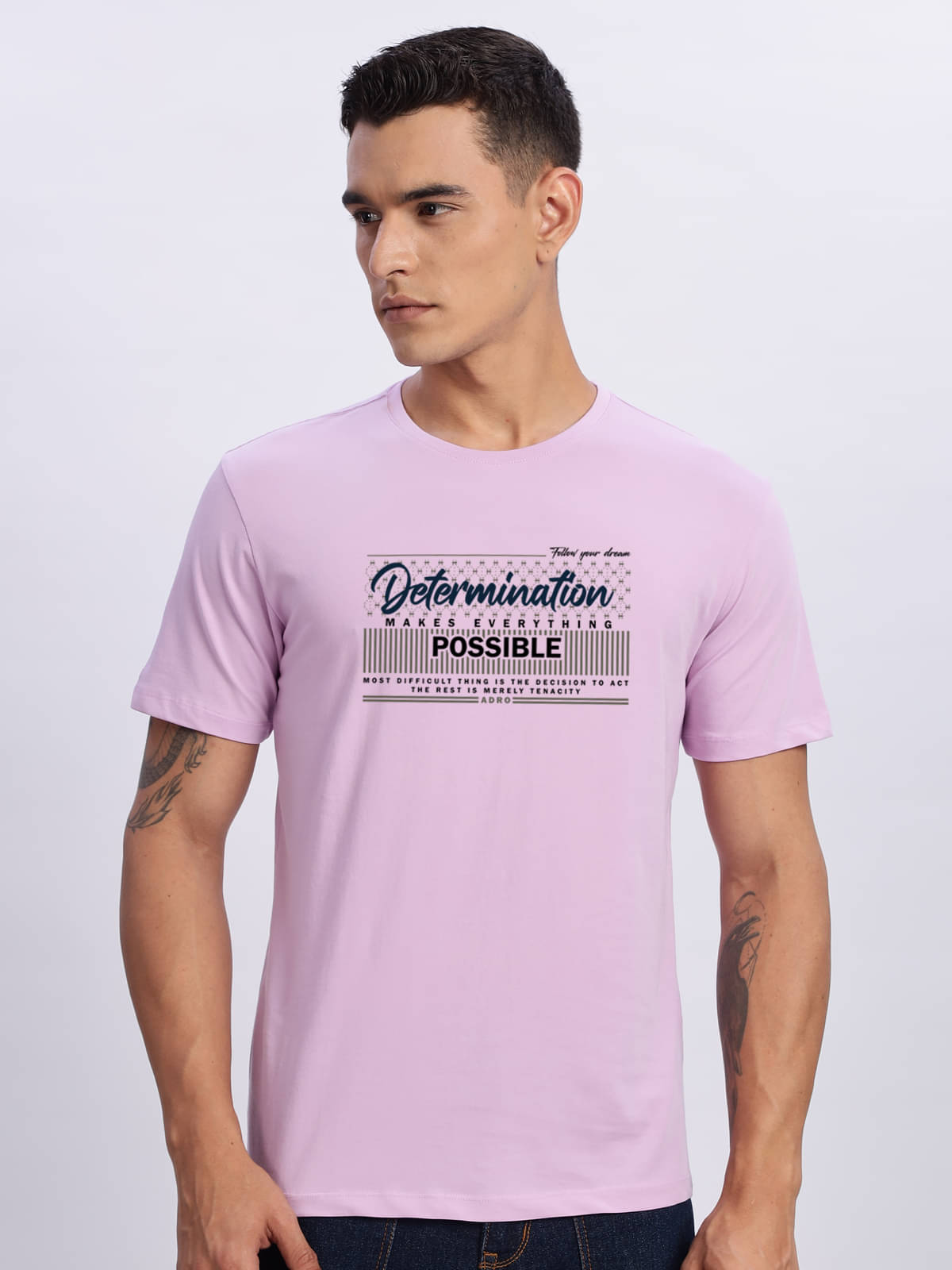 Adro Men Cotton Blend Regular Fit Printed T-Shirt ( Lavender )     			Adro Men Cotton Blend Regular Fit Printed T-Shirt ( Lavender )