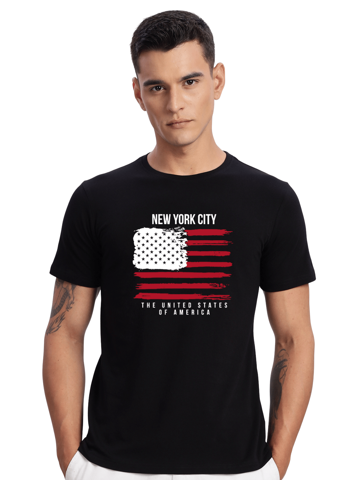 Adro Men Cotton Blend Regular Fit Printed T-Shirt ( Black ) Adro Men Cotton Blend Regular Fit Printed T-Shirt ( Black )