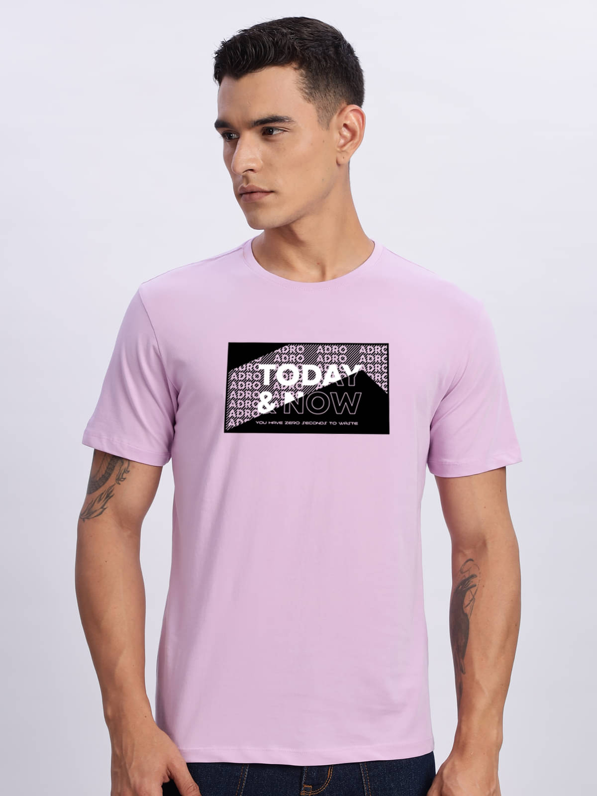     			Adro Men Cotton Blend Regular Fit Printed T-Shirt ( Lavender )