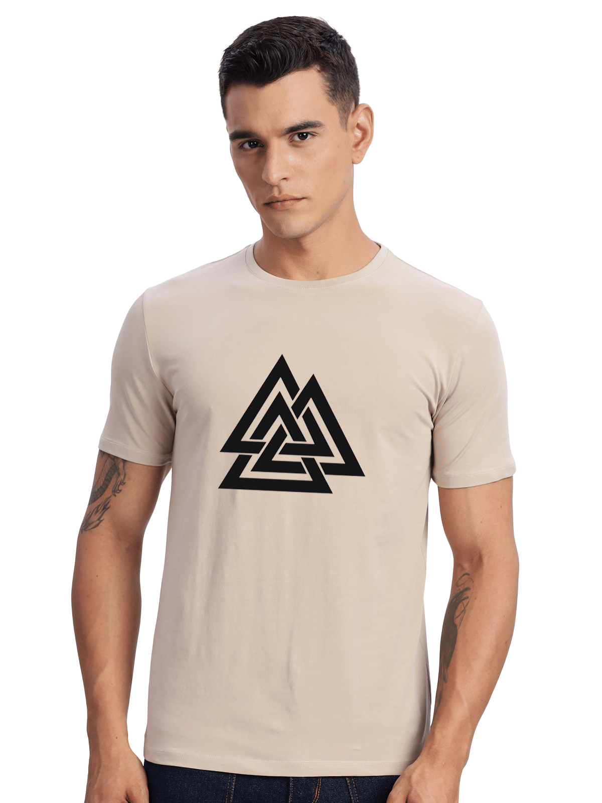 Adro Men Cotton Blend Regular Fit Printed T-Shirt ( Beige )     			Adro Men Cotton Blend Regular Fit Printed T-Shirt ( Beige )