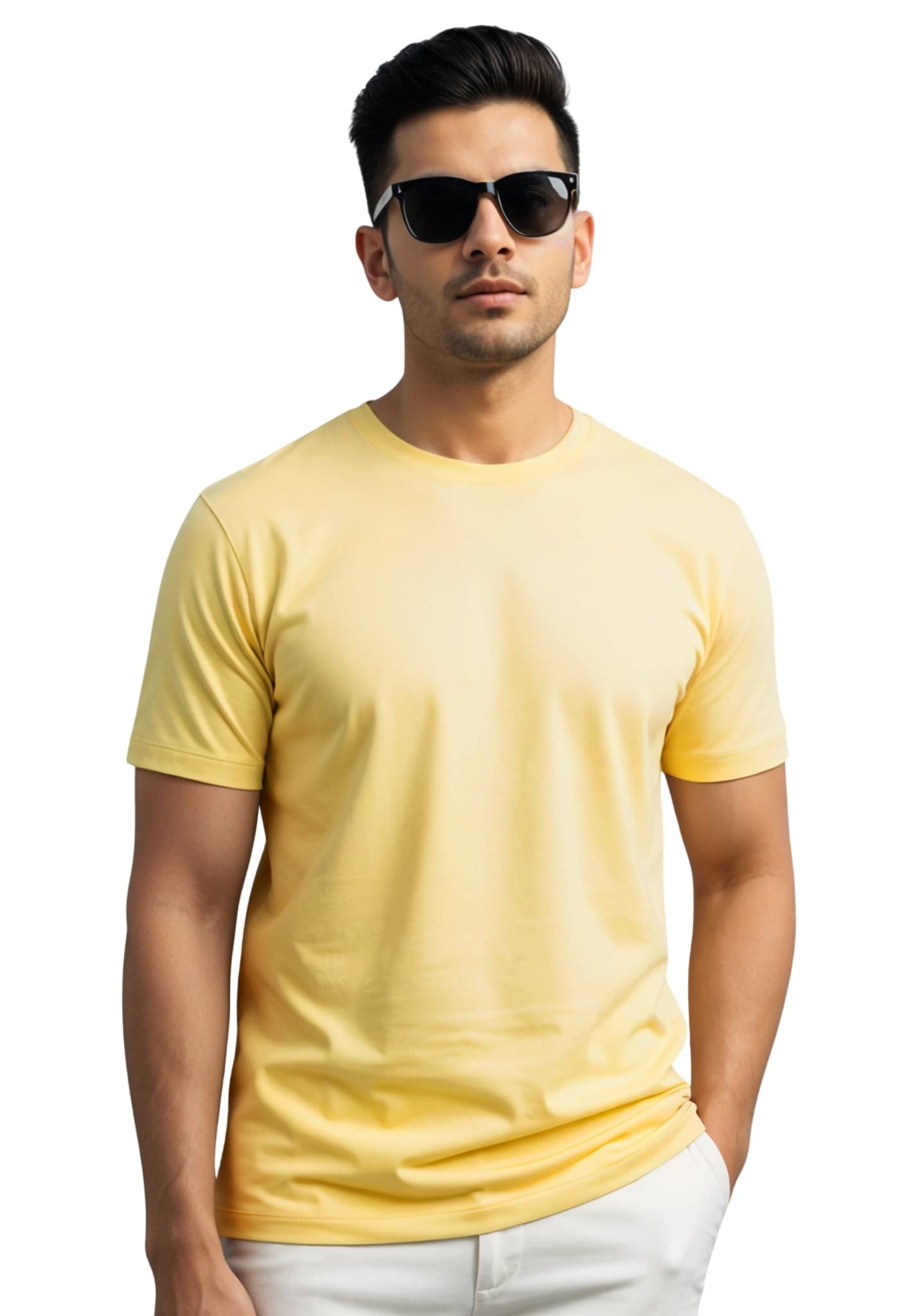 Adro Men Cotton Blend Regular Fit Solid T-Shirt ( Yellow )     			Adro Men Cotton Blend Regular Fit Solid T-Shirt ( Yellow )
