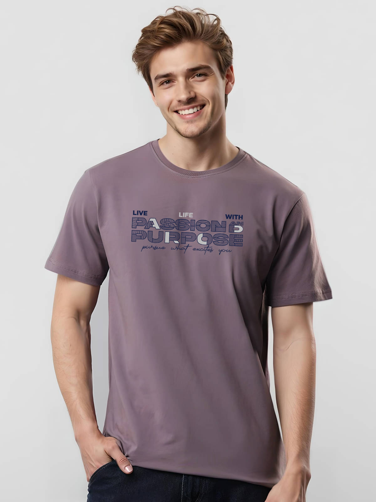 Adro Men Cotton Blend Regular Fit Printed T-Shirt ( Purple )     			Adro Men Cotton Blend Regular Fit Printed T-Shirt ( Purple )