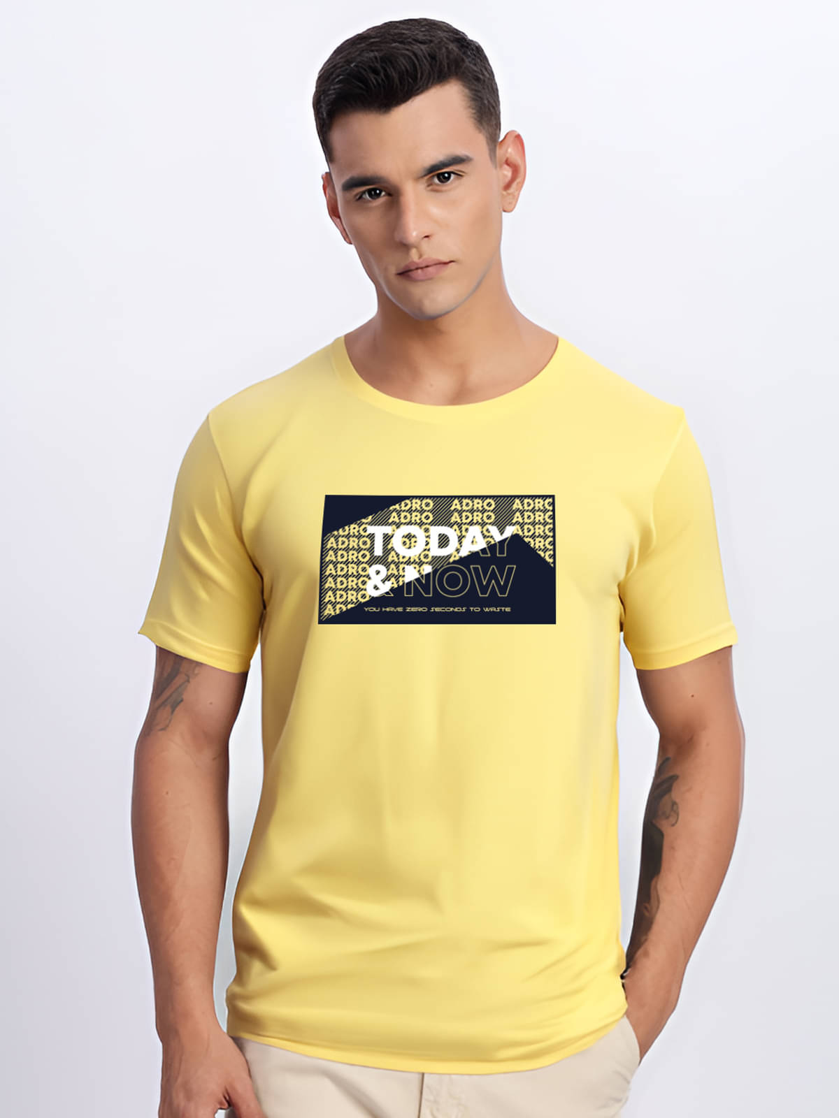     			Adro Men Cotton Blend Regular Fit Printed T-Shirt ( Yellow )