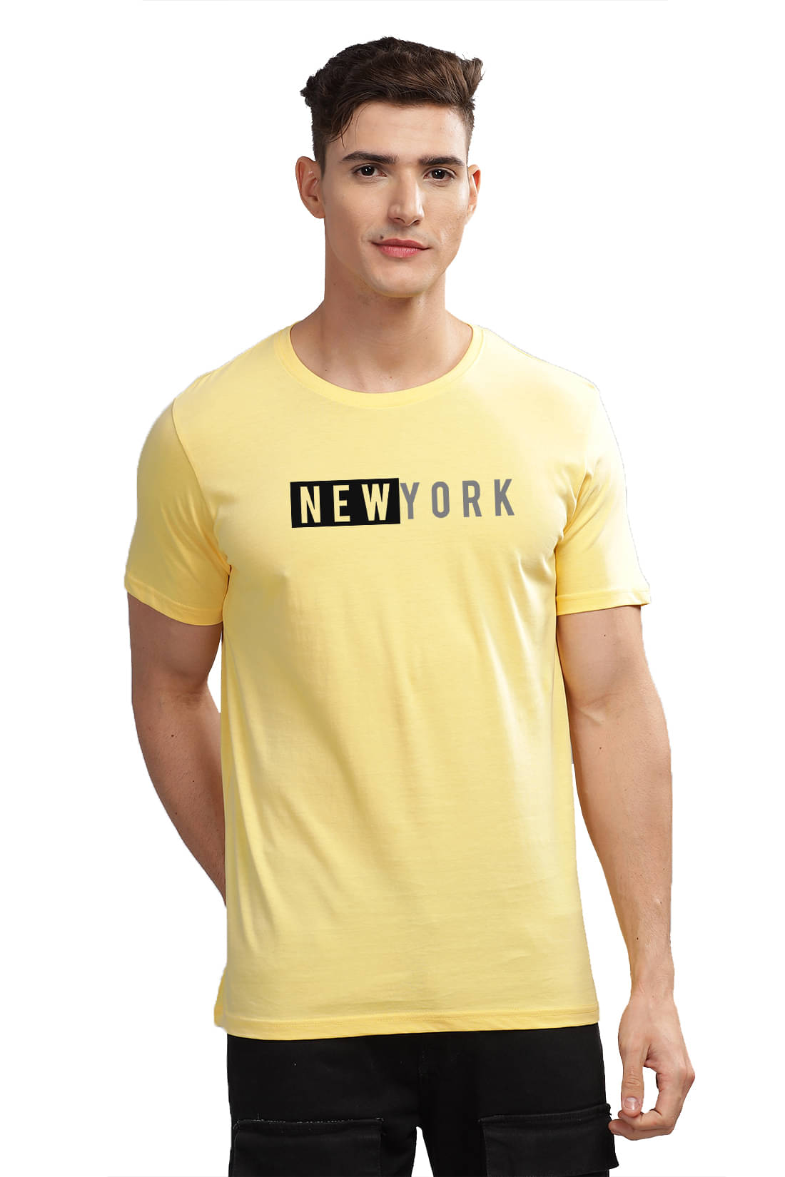     			Adro Men Cotton Blend Regular Fit Printed T-Shirt ( Yellow )
