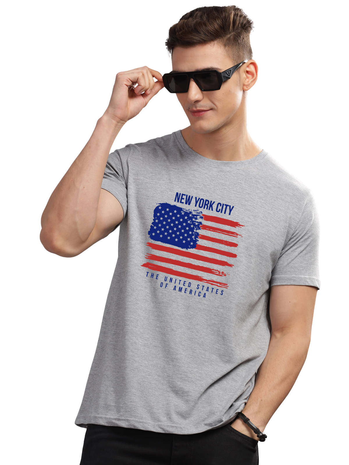 Adro Men Cotton Blend Regular Fit Printed T-Shirt ( Grey )     			Adro Men Cotton Blend Regular Fit Printed T-Shirt ( Grey )