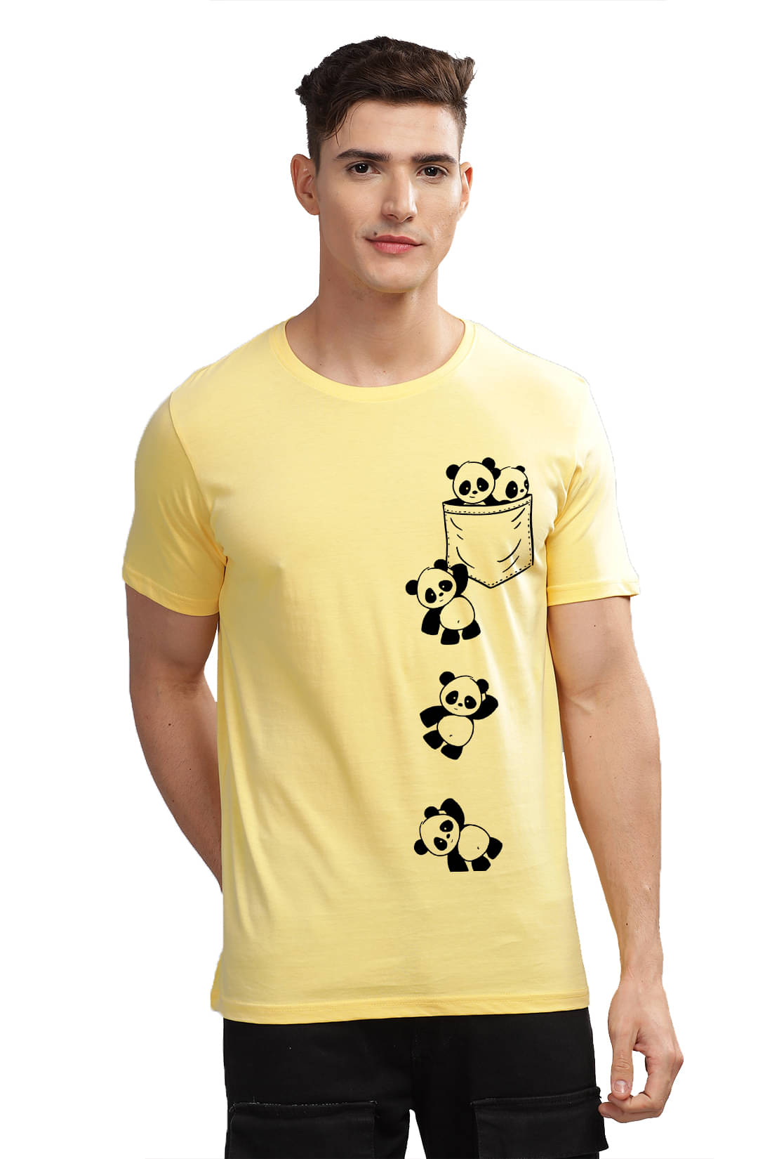 Adro Men Cotton Blend Regular Fit Printed T-Shirt ( Yellow )     			Adro Men Cotton Blend Regular Fit Printed T-Shirt ( Yellow )