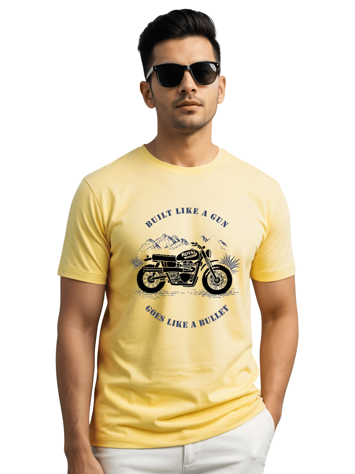 Adro Men Cotton Blend Regular Fit Printed T-Shirt ( Yellow )     			Adro Men Cotton Blend Regular Fit Printed T-Shirt ( Yellow )