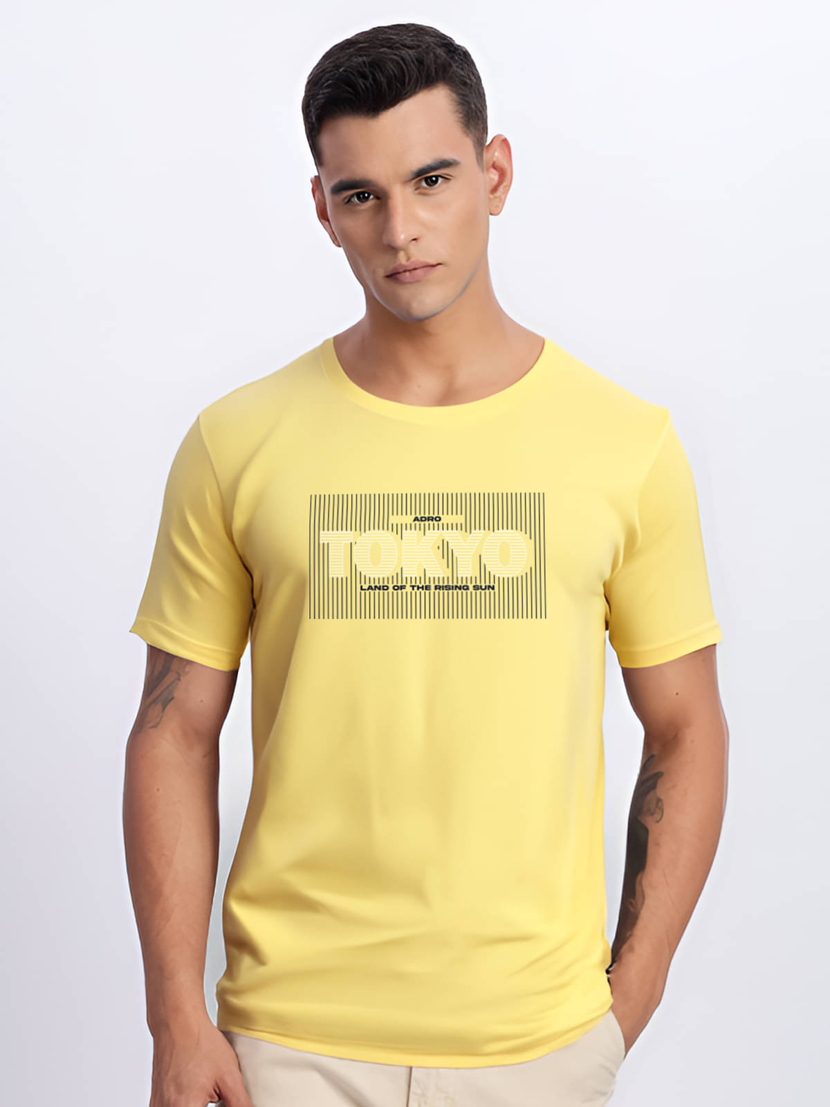     			Adro Men Cotton Blend Regular Fit Printed T-Shirt ( Yellow )