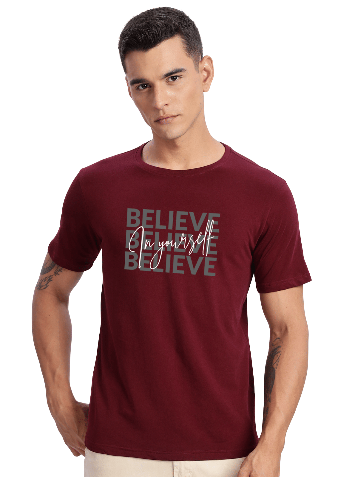     			Adro Men Cotton Blend Regular Fit Printed T-Shirt ( Maroon )