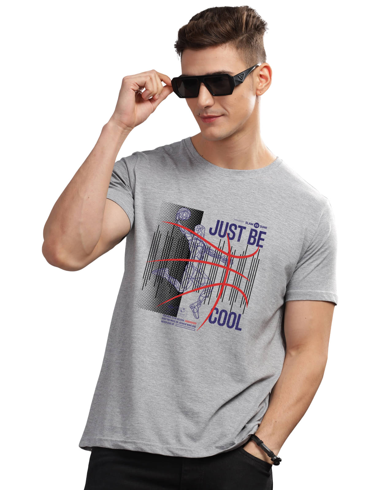 Adro Men Cotton Blend Regular Fit Printed T-Shirt ( Grey ) Adro Men Cotton Blend Regular Fit Printed T-Shirt ( Grey )