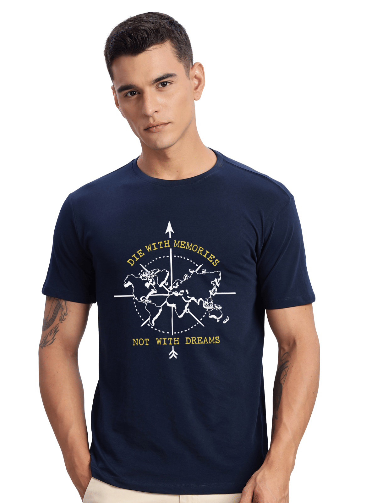     			Adro Men Cotton Blend Regular Fit Printed T-Shirt ( Navy Blue )