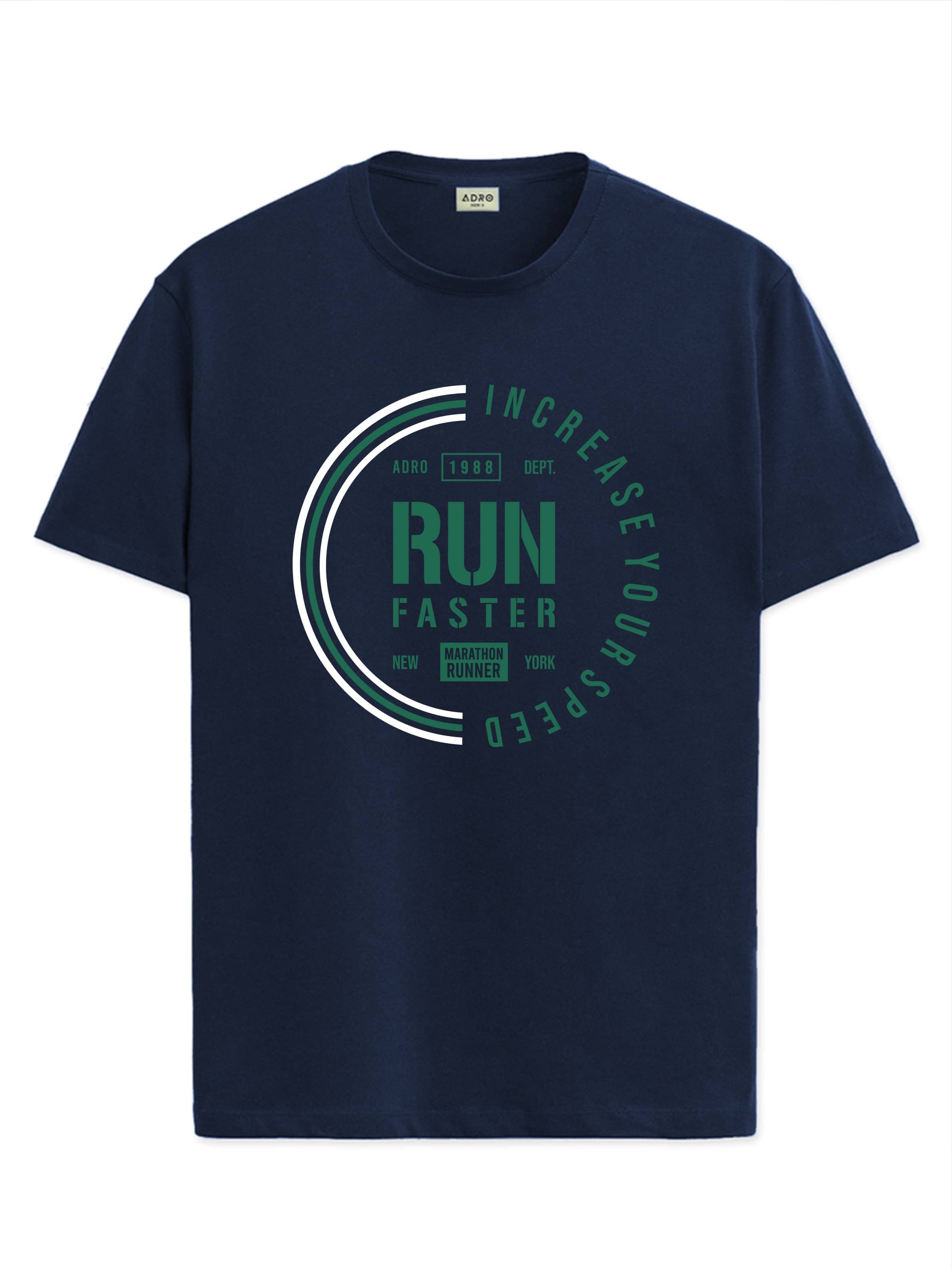     			Adro Men Cotton Blend Regular Fit Printed T-Shirt ( Navy Blue )