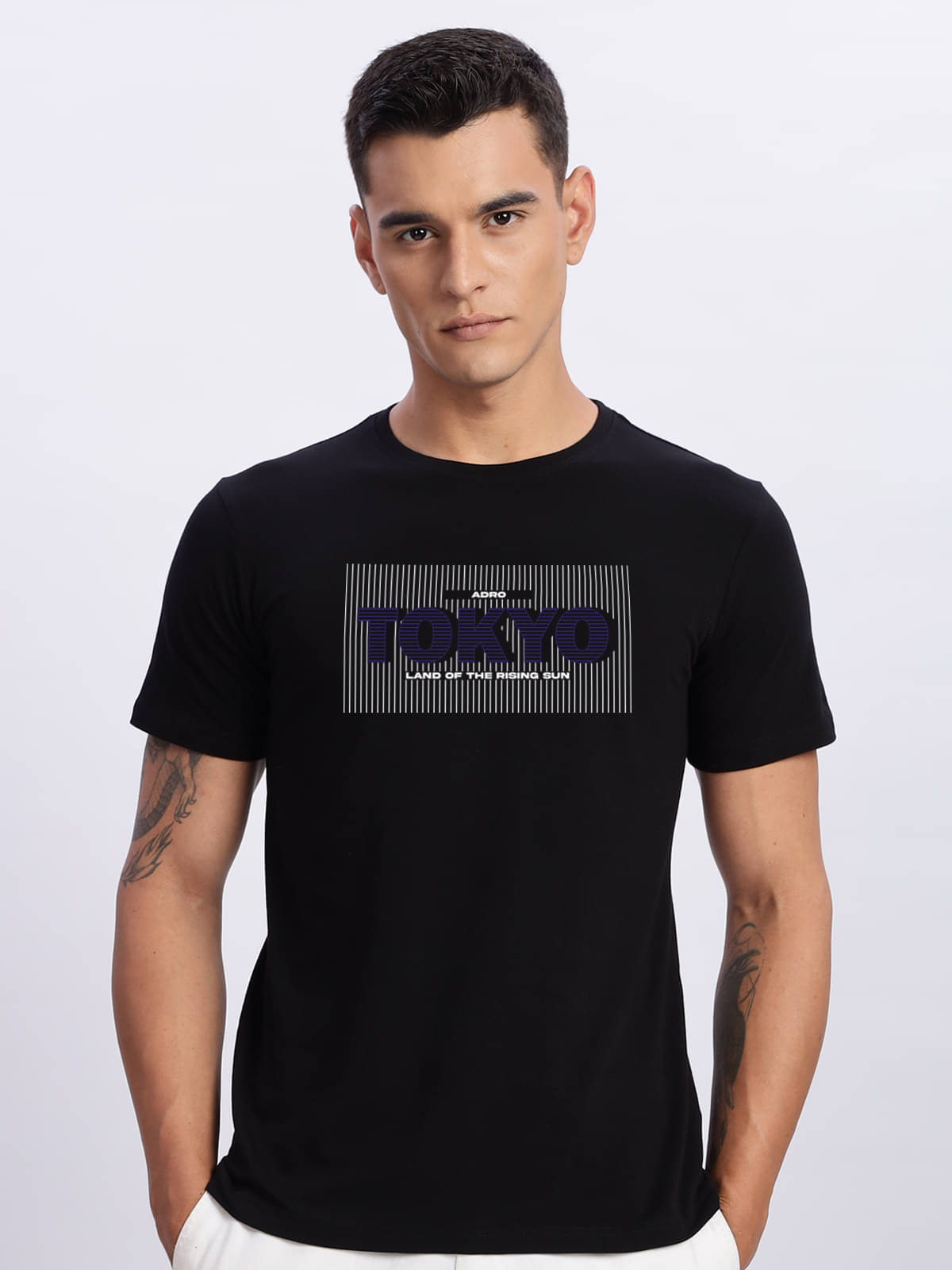     			Adro Men Cotton Blend Regular Fit Printed T-Shirt ( Black )