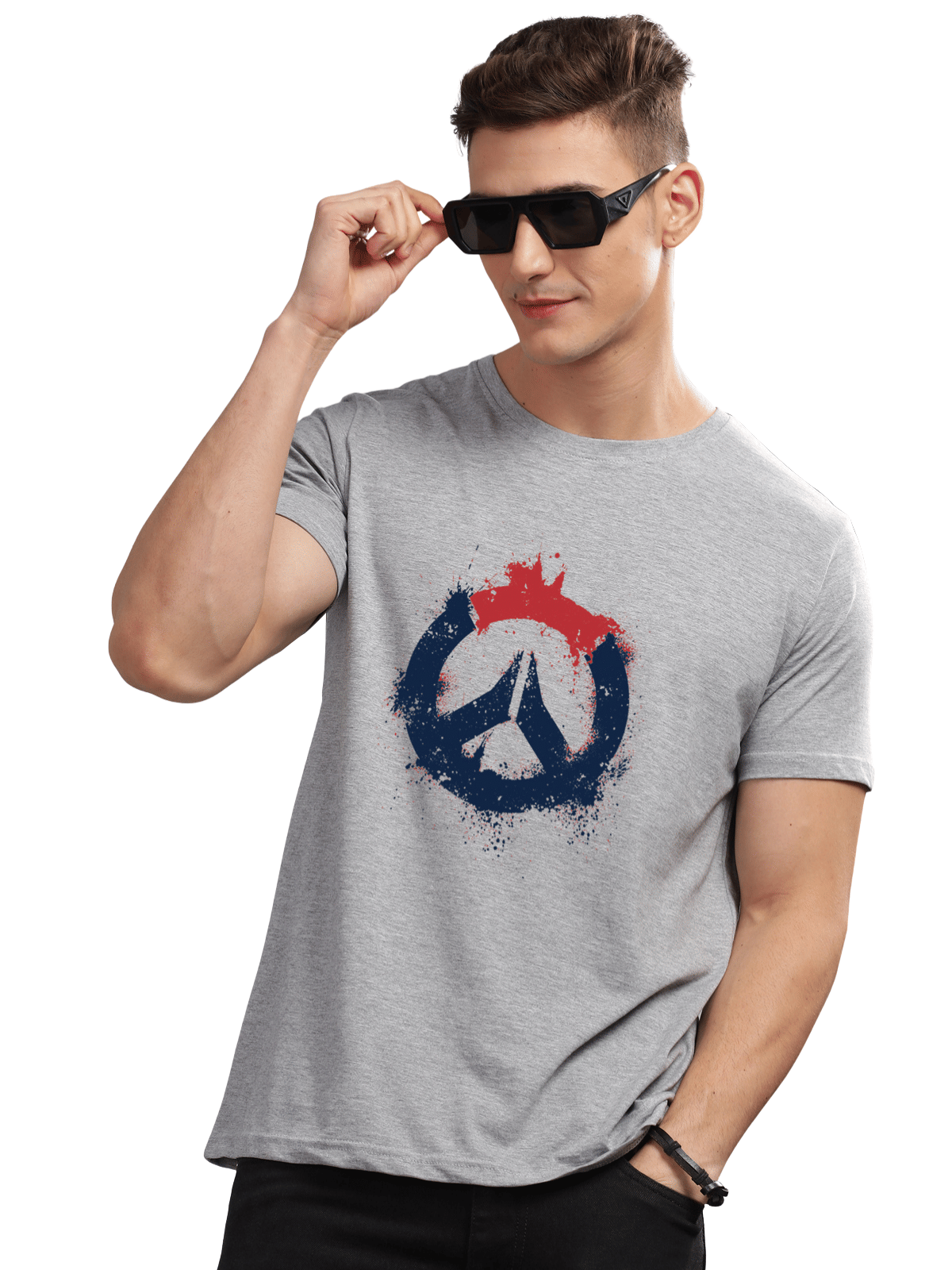     			Adro Men Cotton Blend Regular Fit Printed T-Shirt ( Grey )