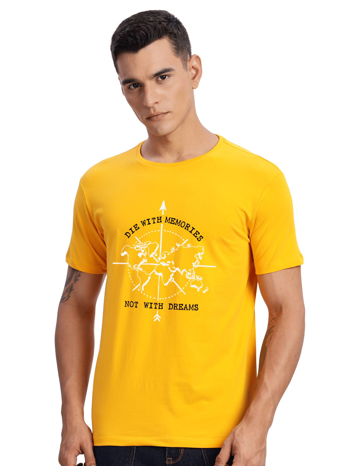 Adro Men Cotton Blend Regular Fit Printed T-Shirt ( Mustard )     			Adro Men Cotton Blend Regular Fit Printed T-Shirt ( Mustard )