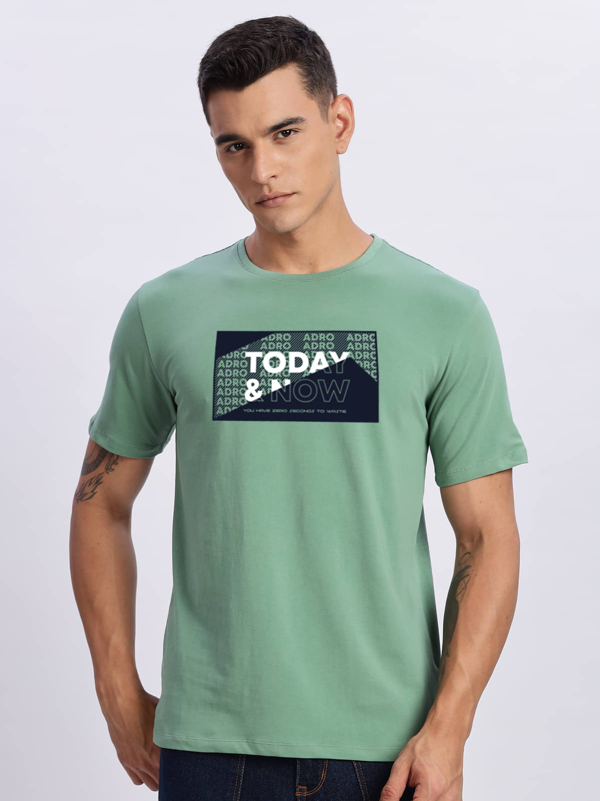Adro Men Cotton Blend Regular Fit Printed T-Shirt ( Sea Green )     			Adro Men Cotton Blend Regular Fit Printed T-Shirt ( Sea Green )