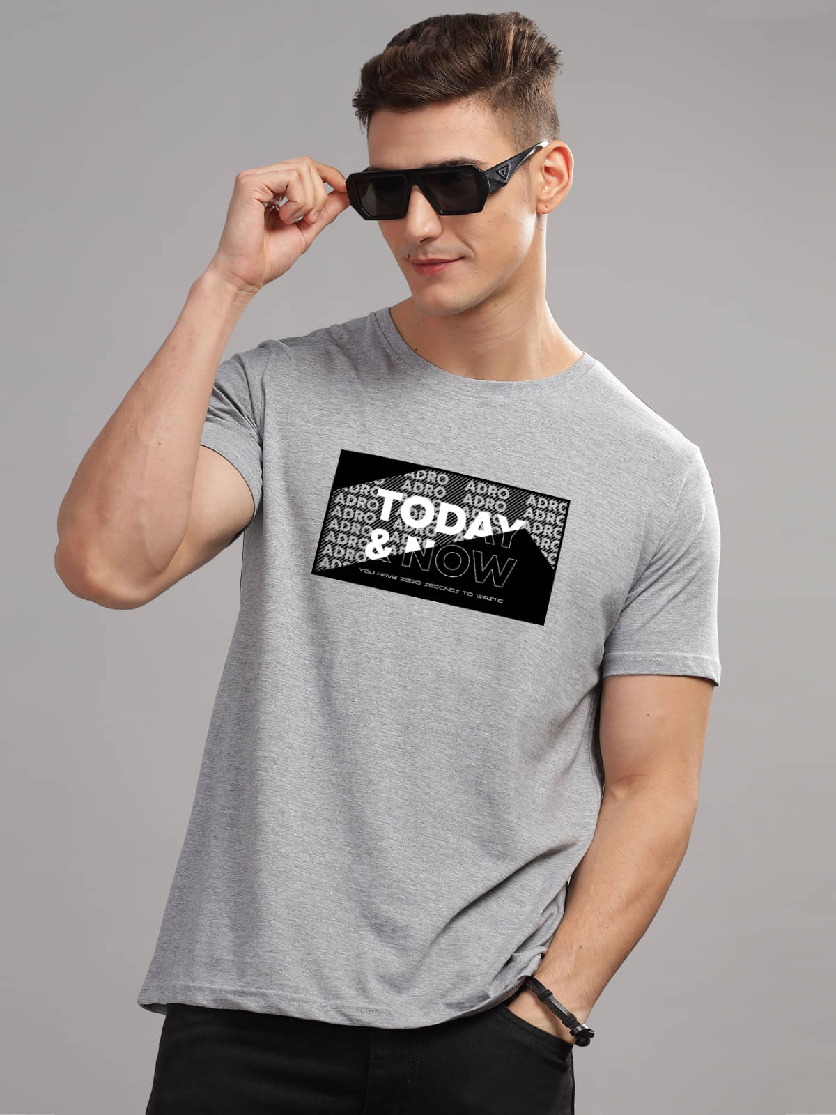     			Adro Men Cotton Blend Regular Fit Printed T-Shirt ( Grey )