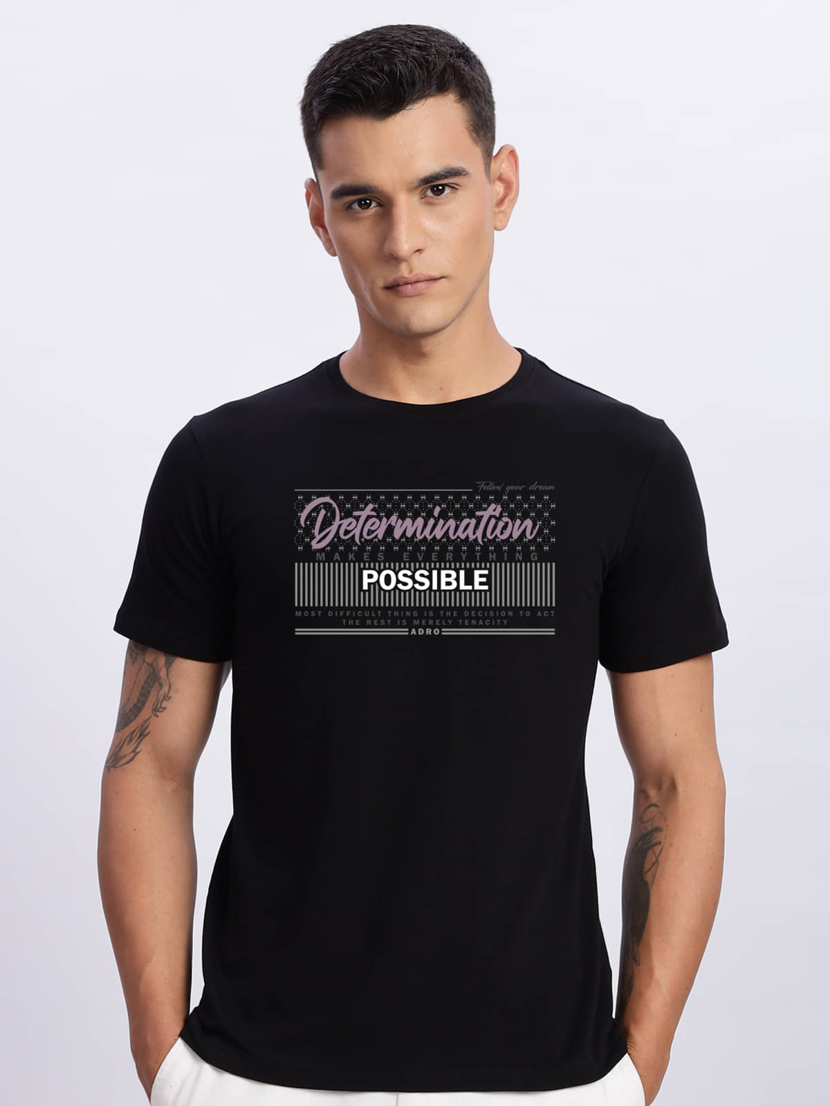     			Adro Men Cotton Blend Regular Fit Printed T-Shirt ( Black )