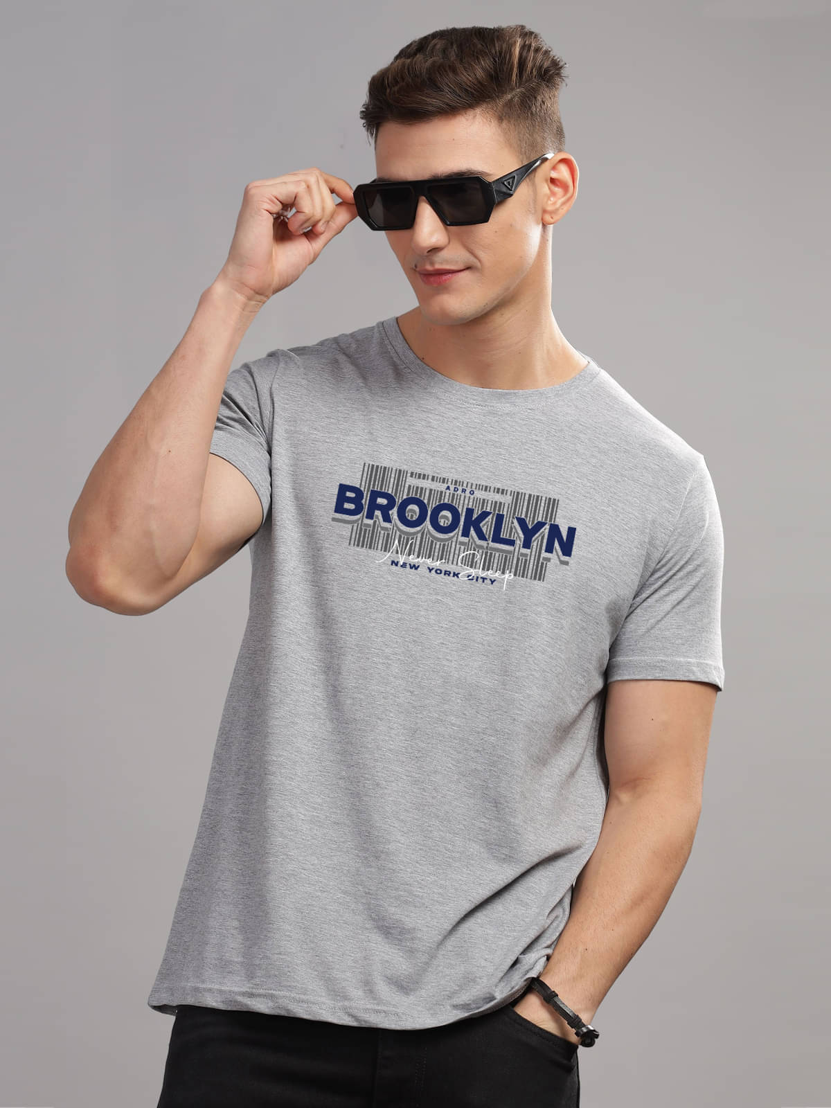 Adro Men Cotton Blend Regular Fit Printed T-Shirt ( Grey ) Adro Men Cotton Blend Regular Fit Printed T-Shirt ( Grey )