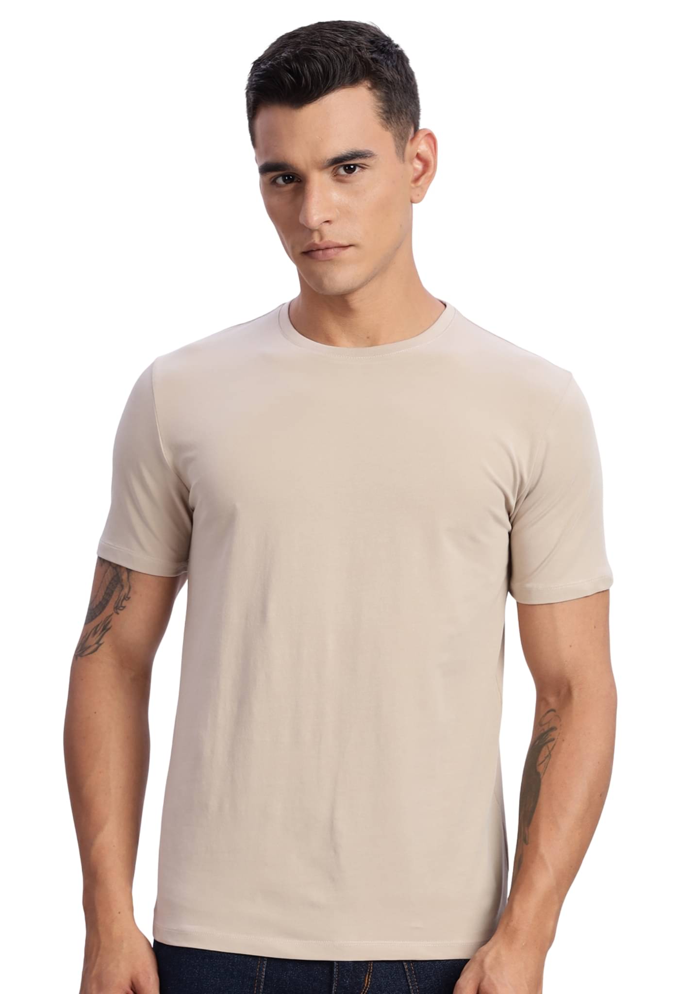 Adro Men Cotton Blend Regular Fit Solid T-Shirt ( Beige ) Adro Men Cotton Blend Regular Fit Solid T-Shirt ( Beige )