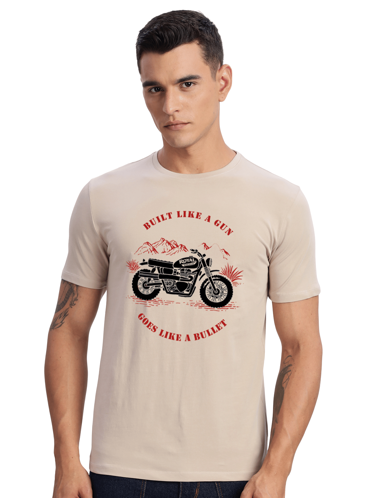     			Adro Men Cotton Blend Regular Fit Printed T-Shirt ( Beige )