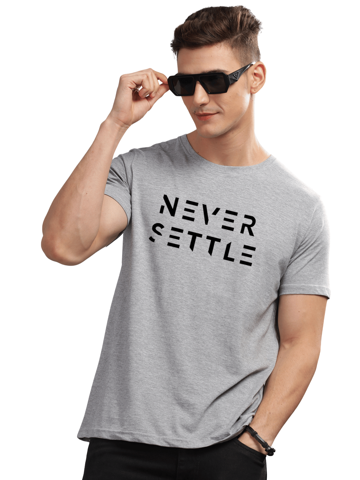     			Adro Men Cotton Blend Regular Fit Printed T-Shirt ( Grey )