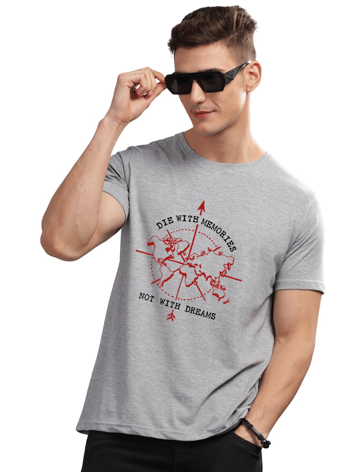     			Adro Men Cotton Blend Regular Fit Printed T-Shirt ( Grey )
