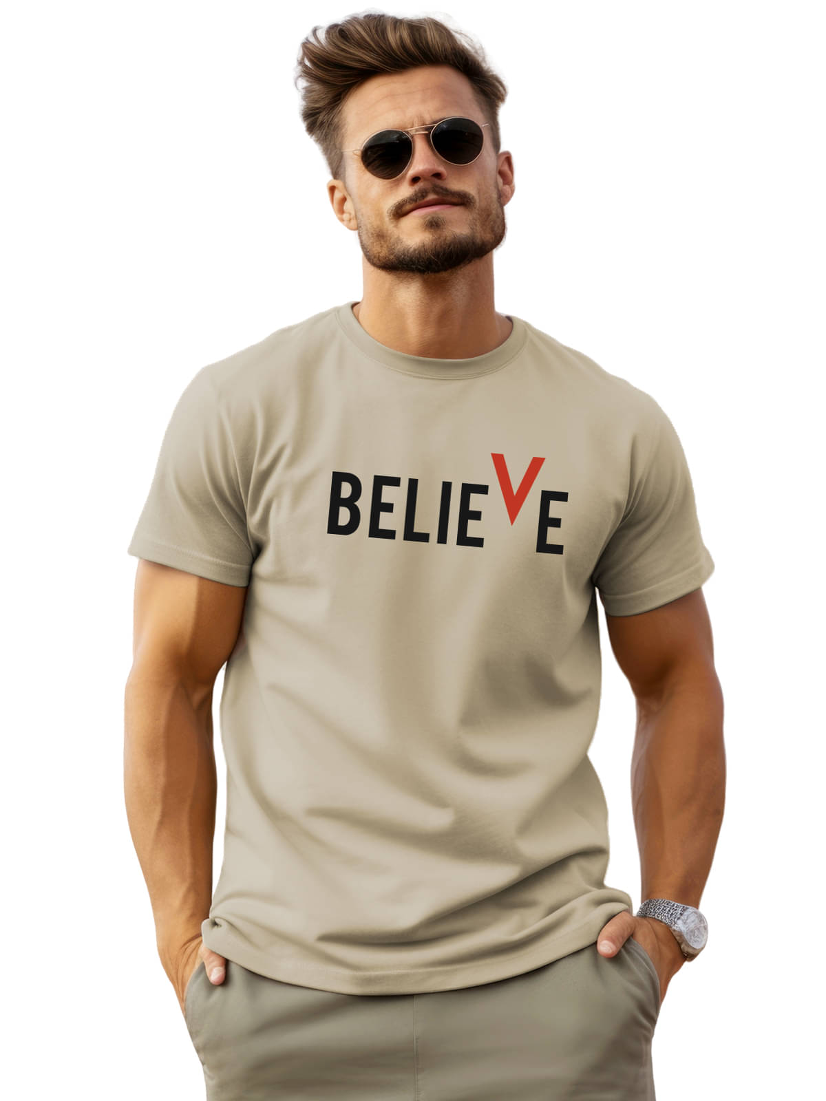     			Adro Men Cotton Blend Regular Fit Printed T-Shirt ( Beige )