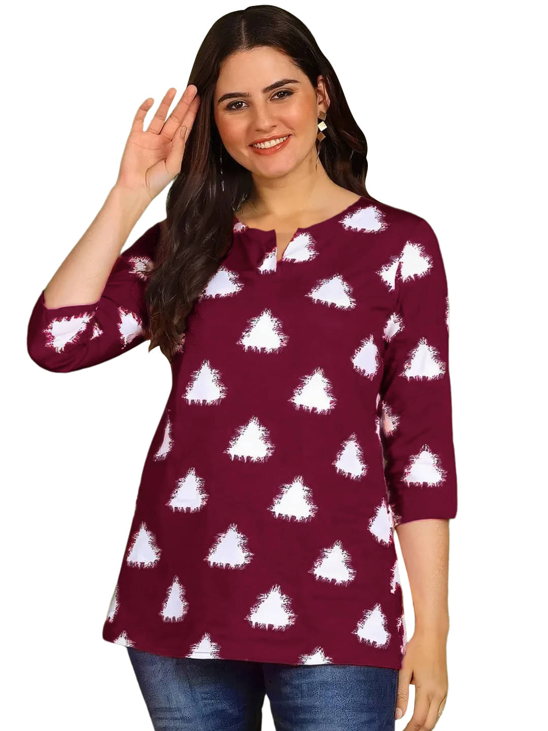 1 Stop Fashion Women Cotton Blend Printed Kurti ( Wine ) 1 Stop Fashion Women Cotton Blend Printed Kurti ( Wine )
